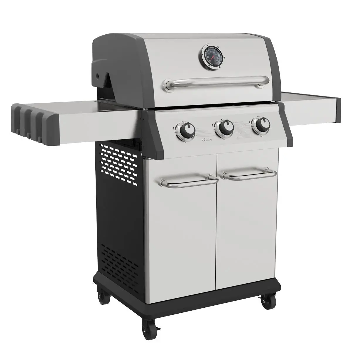 Dellonda 3 Burner Deluxe Gas Bbq Grill With Piezo Ignition & Wheels - Stainless Steel 1