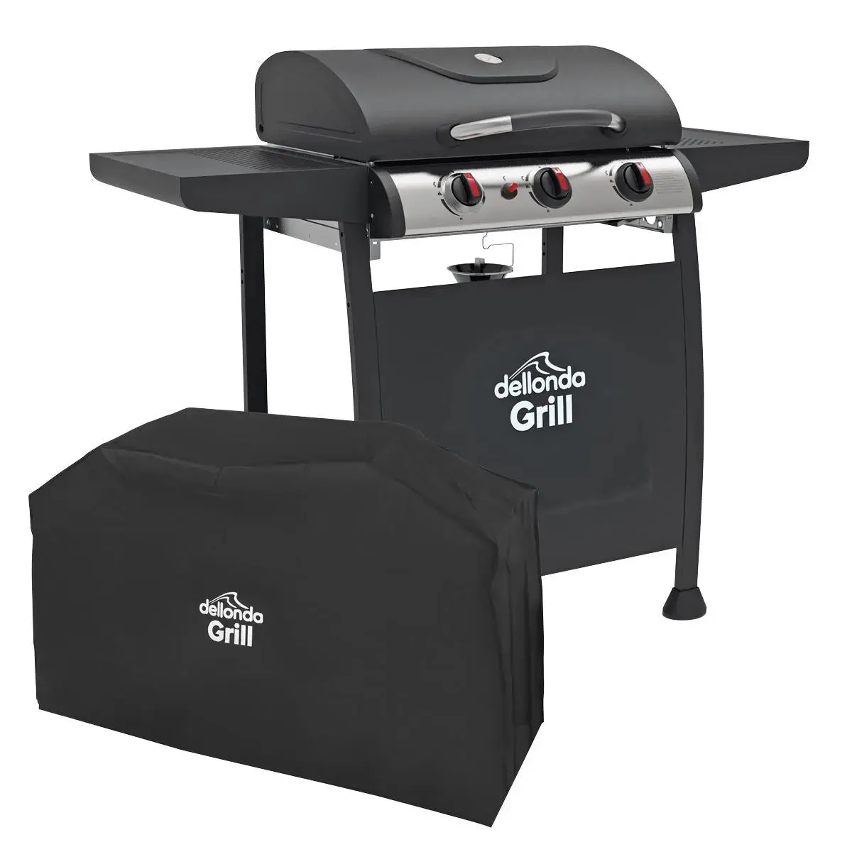 Dellonda 3 Burner Gas Bbq Grill With Piezo Ignition, Built-In Thermometer And Water Resistant Cover, Black/Stainless Steel 1