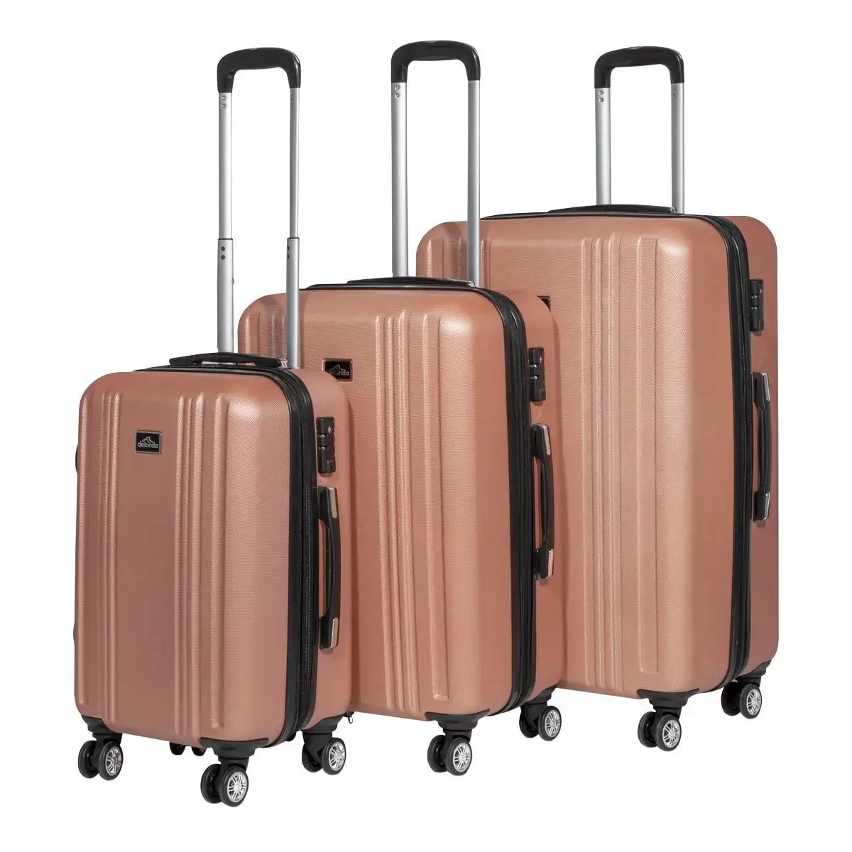 Dellonda 3-Piece Lightweight Abs Luggage Set With Integrated Tsa Approved Combination Lock - Rose Gold - Dl125 1