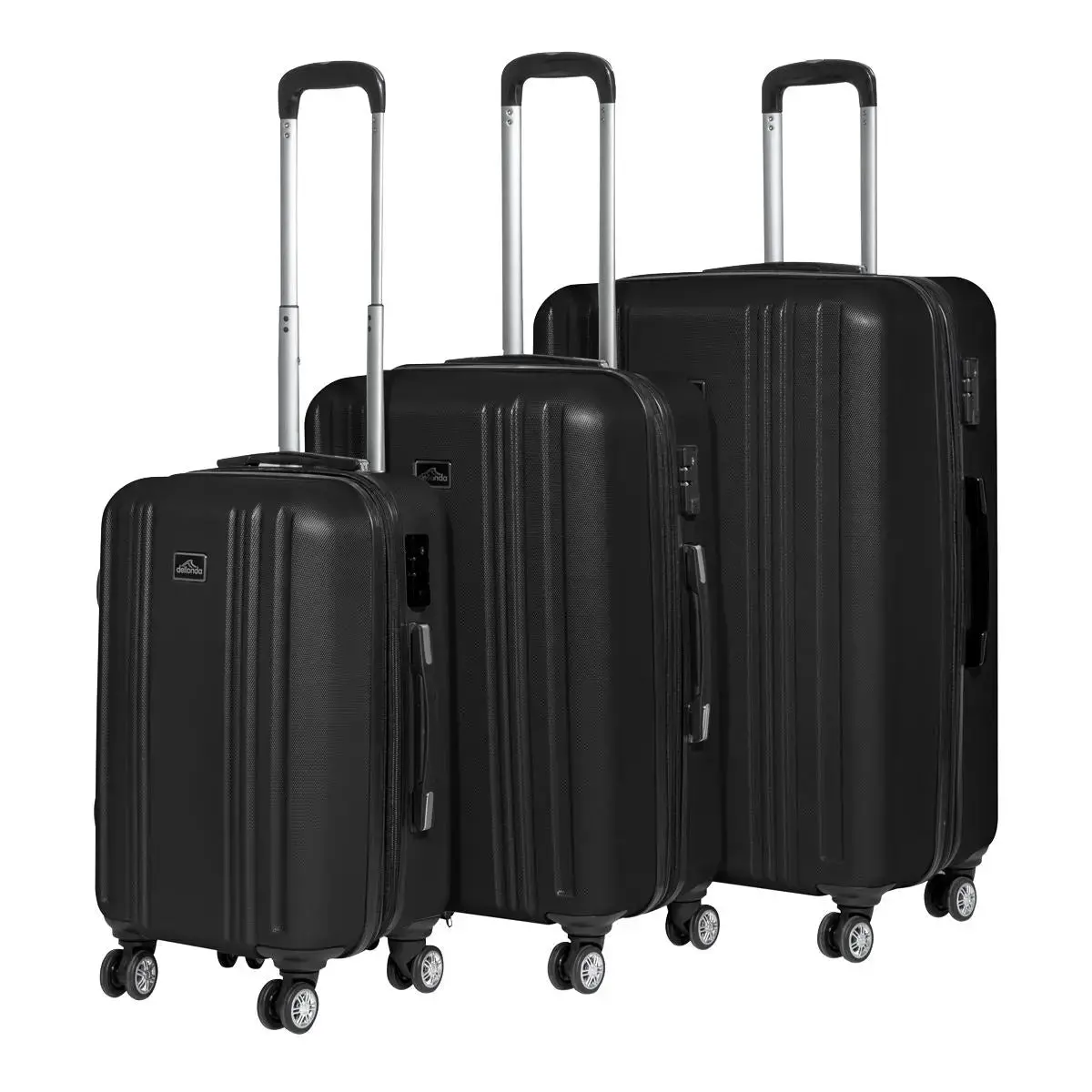 Dellonda 3-Piece Lightweight Luggage Suitcase Trolley Set Abs Tsa Lock Black 1