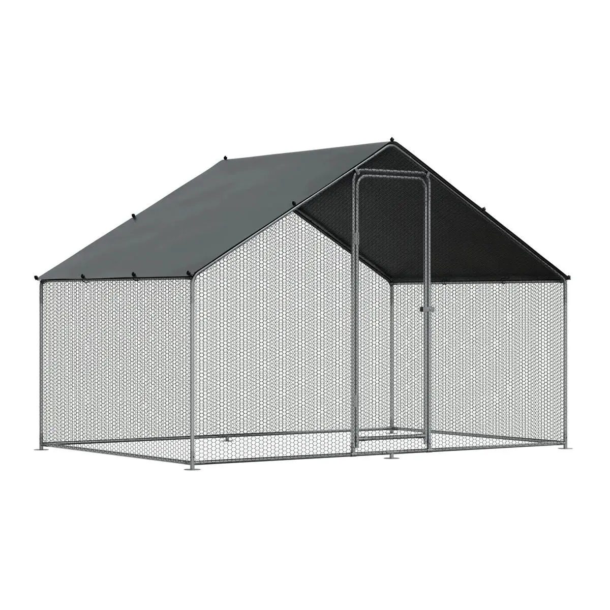 Dellonda 3 X 2 X 2M Walk-In Chicken Run, Galvanized Steel, Roof Cover, Pvc Coated Chicken Wire 1