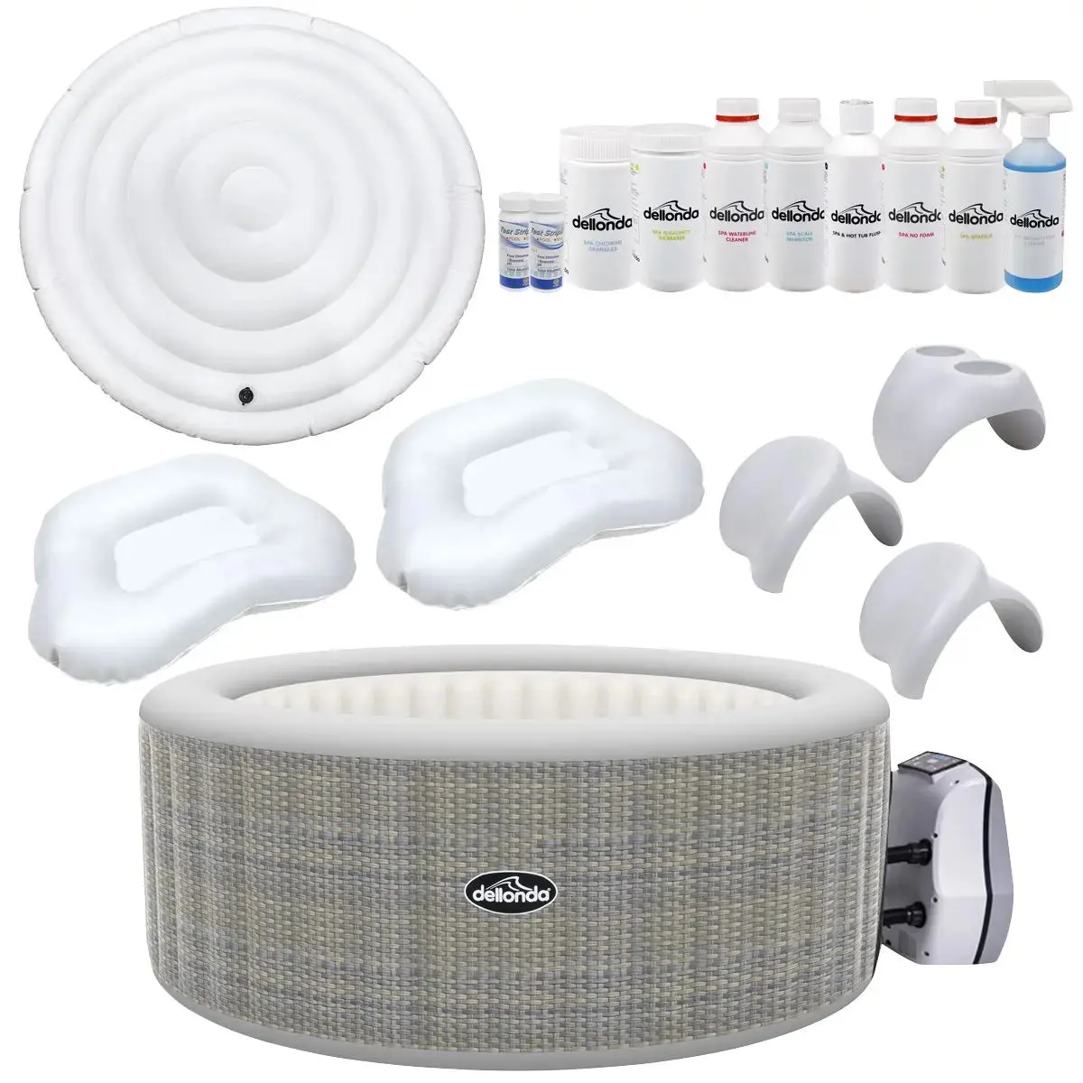 Dellonda 4-6 Person Inflatable Hot Tub Spa Deluxe Kit With Smart Pump - Rattan Effect 1