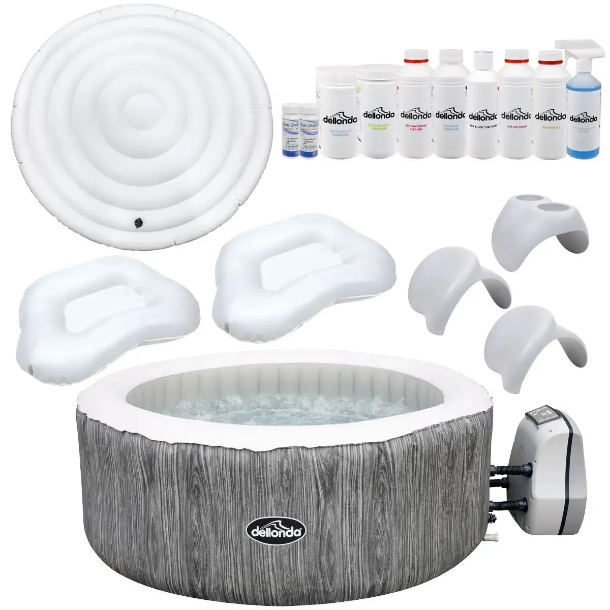 Dellonda 4-6 Person Inflatable Hot Tub Spa Deluxe Kit With Smart Pump - Wood Effect 1