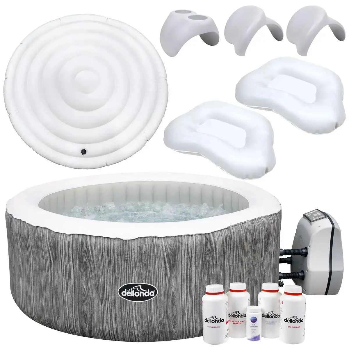 Dellonda 4-6 Person Inflatable Hot Tub Spa Starter Kit With Smart Pump - Wood Effect 1
