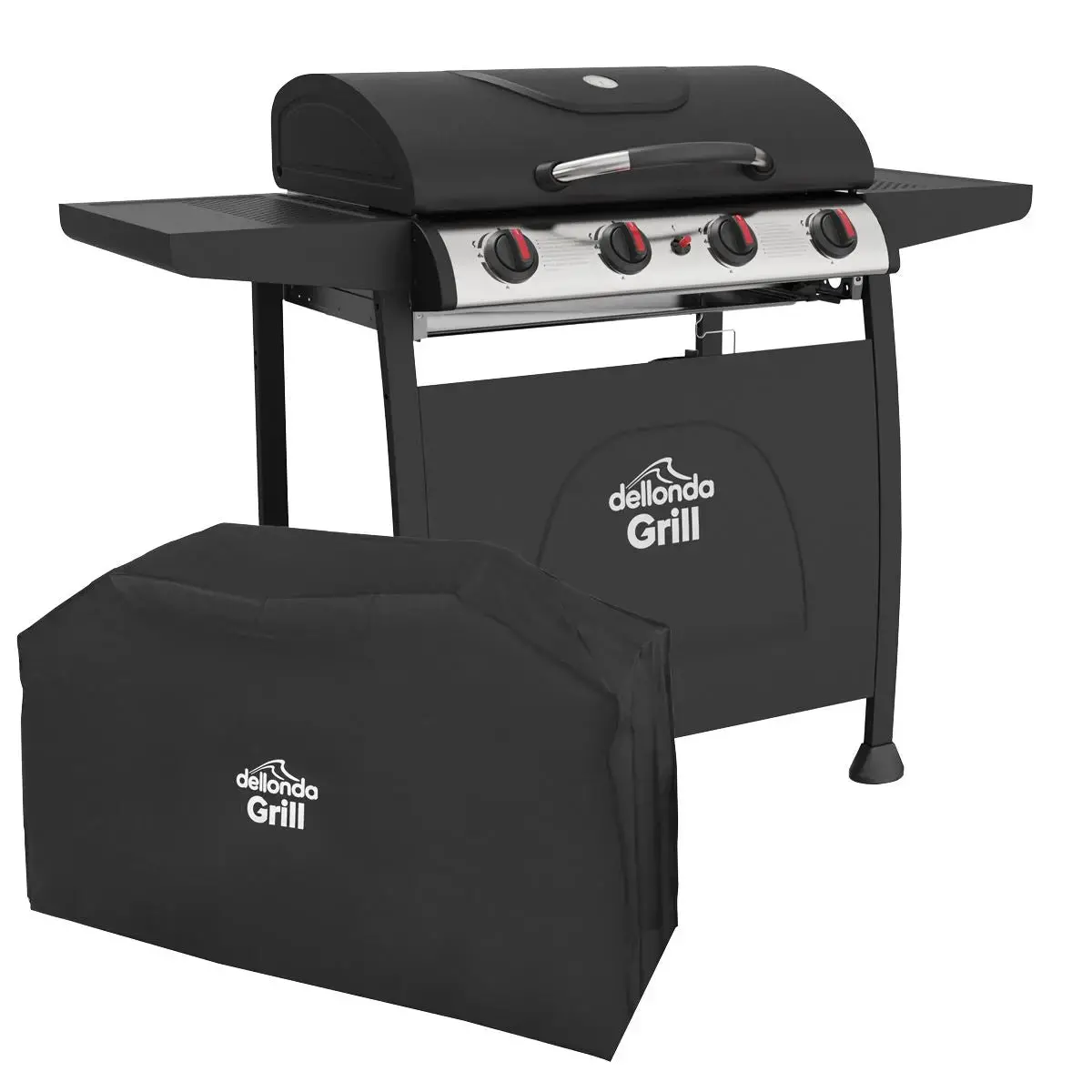 Dellonda 4 Burner Gas Bbq Grill With Piezo Ignition, Built-In Thermometer And Water Resistant Pvc Cover, Black/Stainless Steel 1