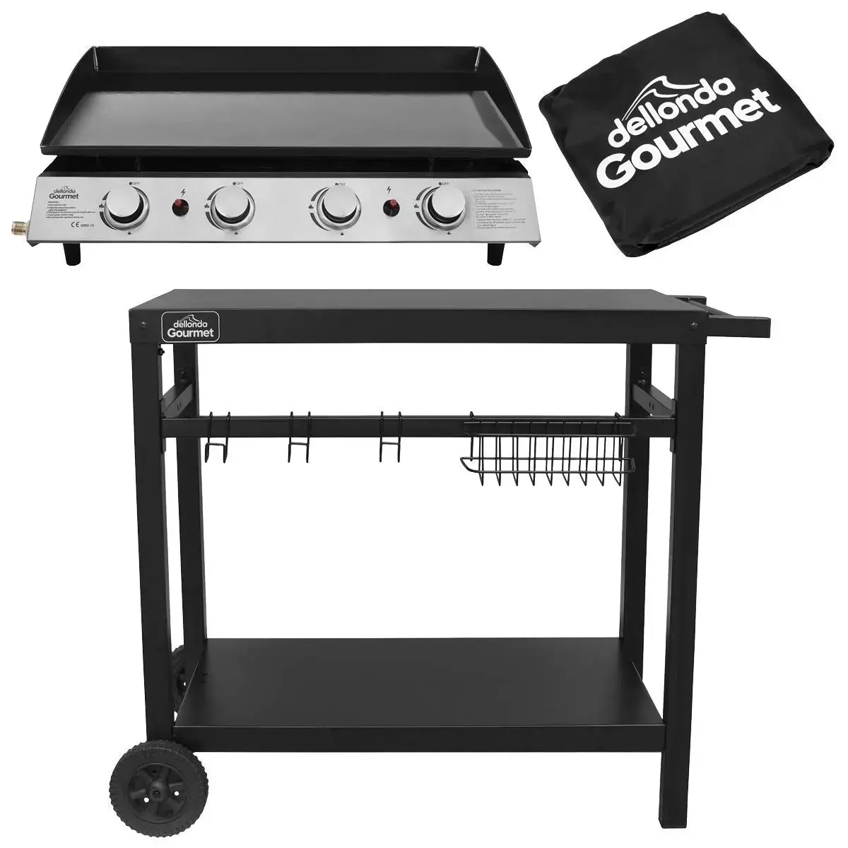 Dellonda 4 Burner Portable Gas Plancha 10Kw Bbq Griddle, Stainless Steel, Supplied With Water Resistant Cover & Trolley 1