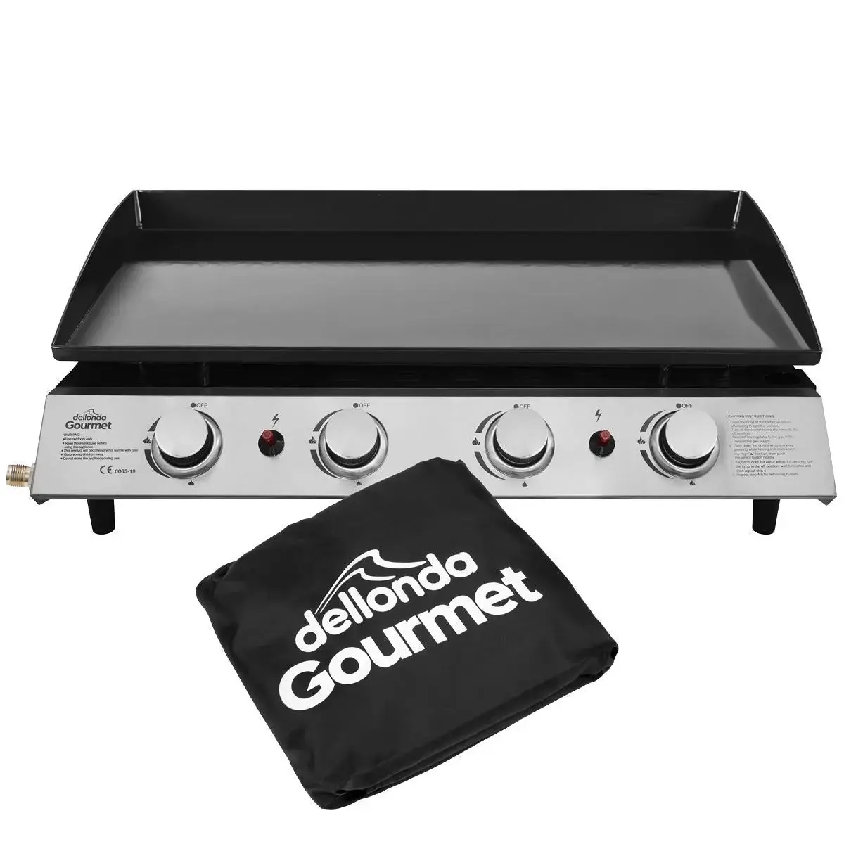 Dellonda 4 Burner Portable Gas Plancha 10Kw Bbq Griddle, Supplied With Water Resistant Pvc Cover, Stainless Steel 1