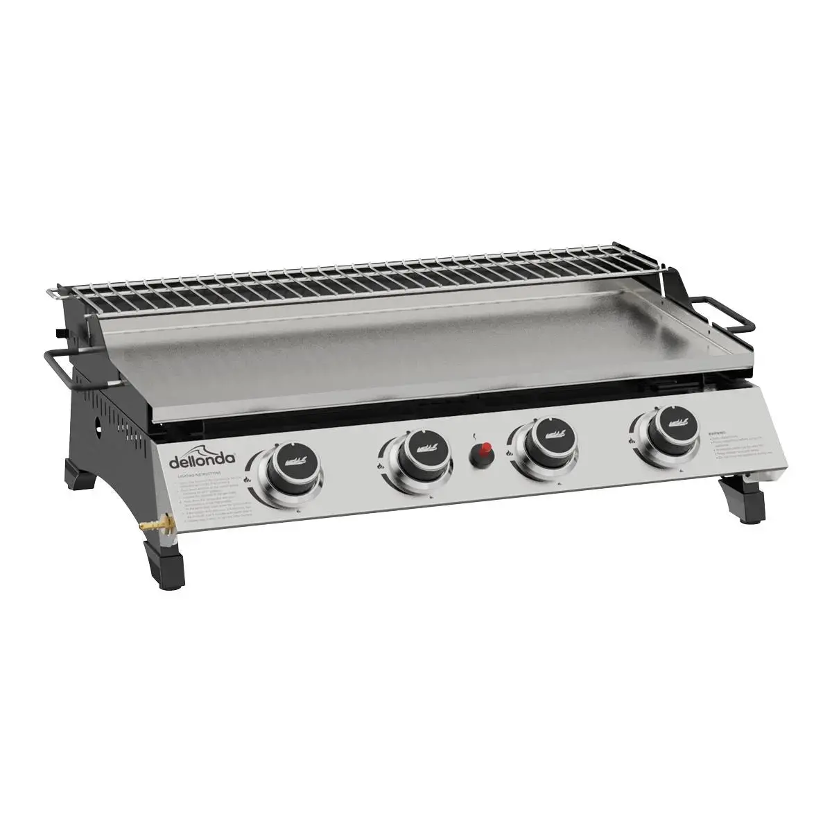 Dellonda 4 Burner Portable Gas Plancha With Warming Rack, 10Kw Bbq Griddle, Stainless Steel 1