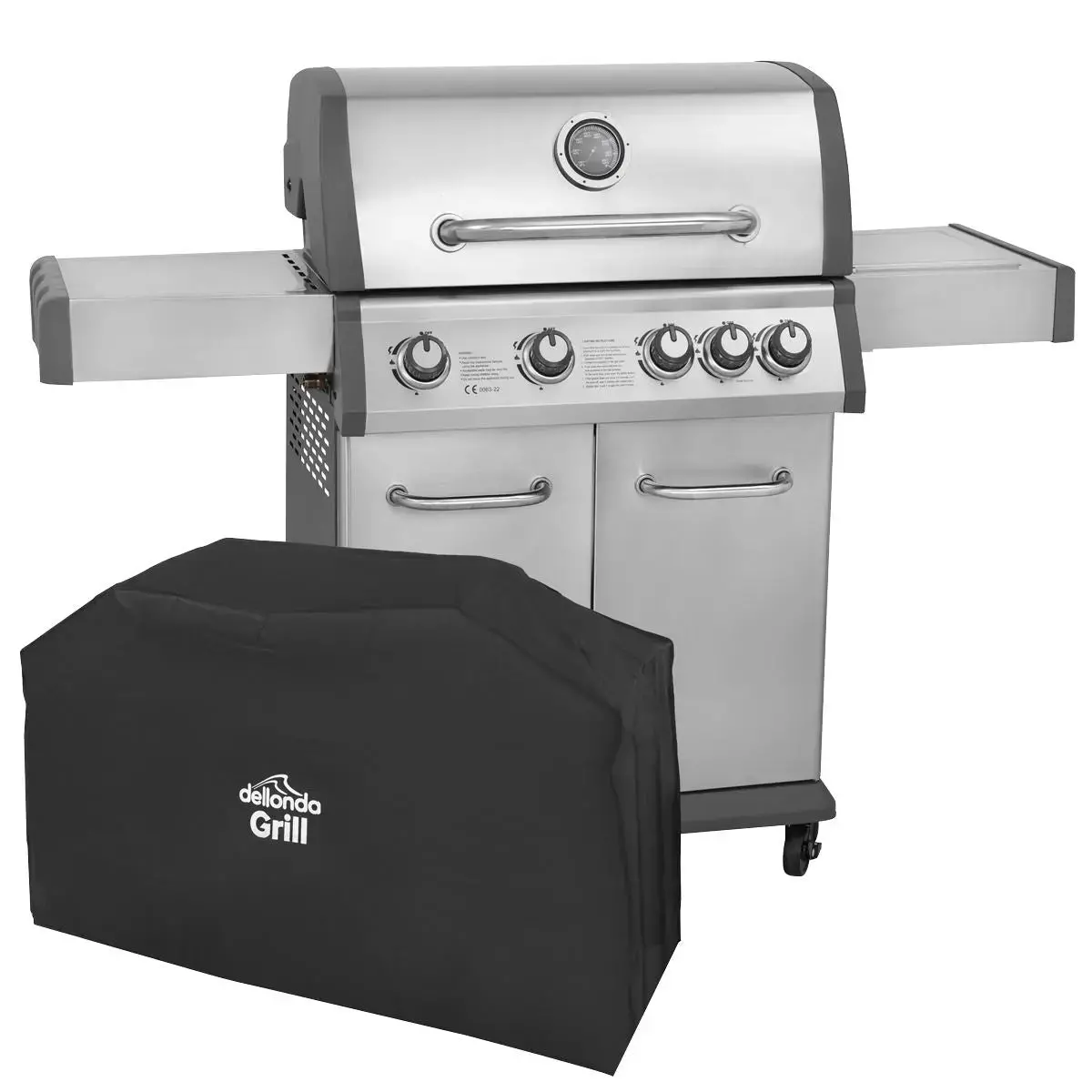 Dellonda 4+1 Burner Deluxe Gas Bbq With Piezo Ignition & Water-Resistant Oxford Style Cover, Stainless Steel 1