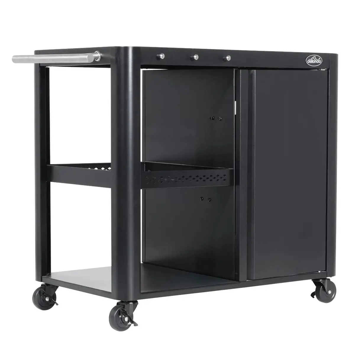 Dellonda Bbq/Plancha Workstation Trolley With Cupboard, Extension Table & Utensil Hooks, Black 1
