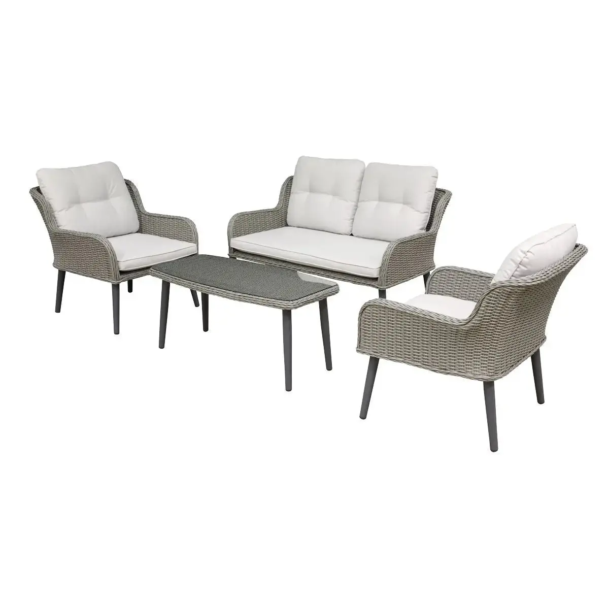 Dellonda Buxton 4 Piece Rattan Wicker Outdoor Lounge Set With Double Sofa, Grey 1