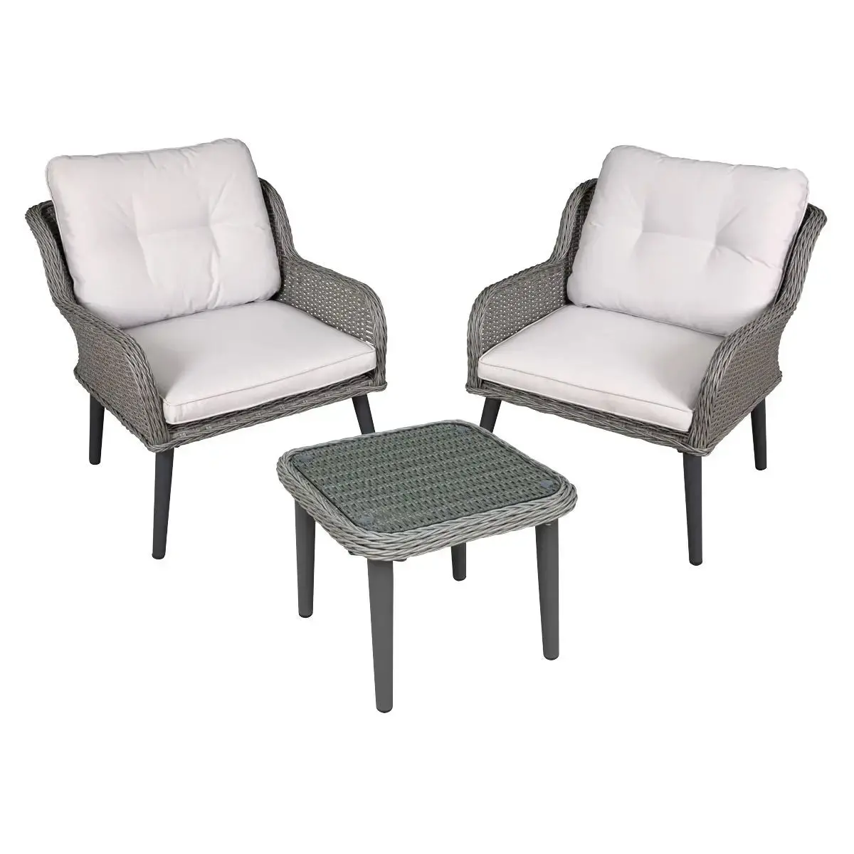 Dellonda Buxton Rattan Wicker Outdoor Balcony Set, Lounge Chairs, Grey 1