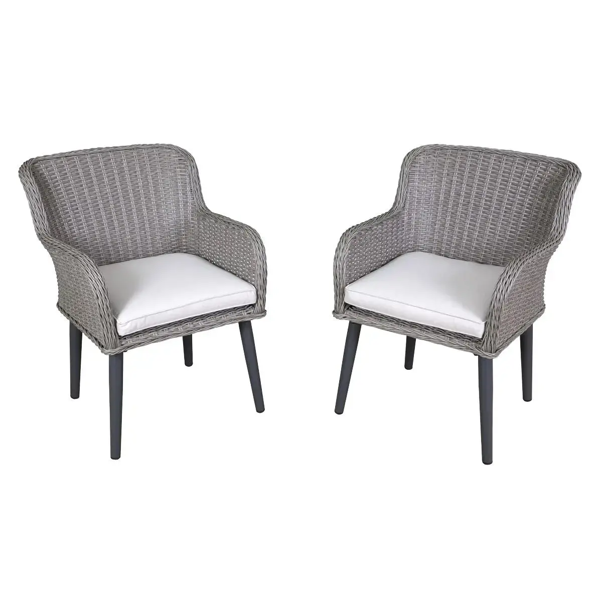 Dellonda Buxton Rattan Wicker Outdoor Dining Armchairs With Cushion, Set Of 2, Grey 1