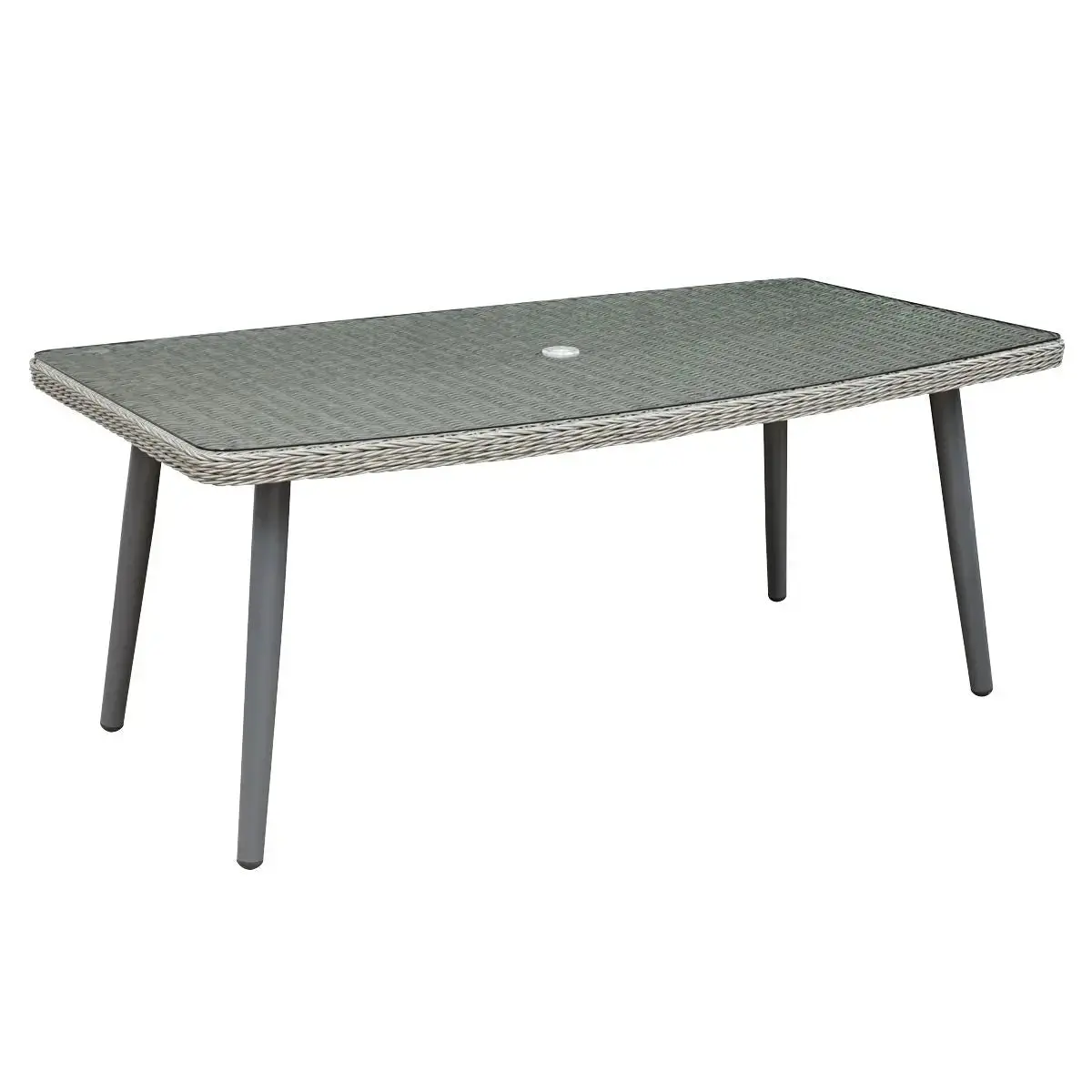Dellonda Buxton Rattan Wicker Outdoor Dining Table With Clear Tempered Glass Top, Grey 1