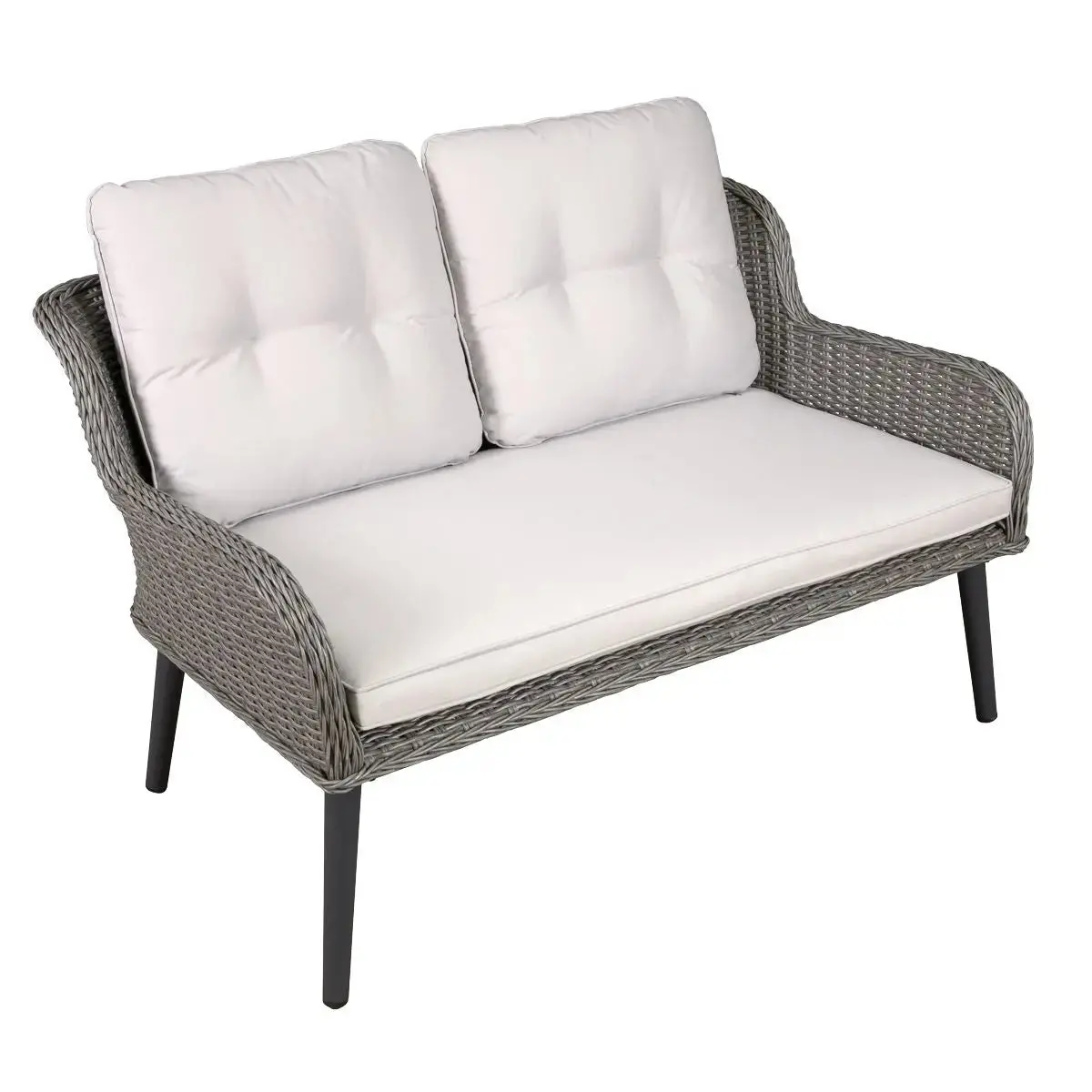 Dellonda Buxton Rattan Wicker Outdoor Lounge 2-Seater Sofa With Cushion, Grey 1