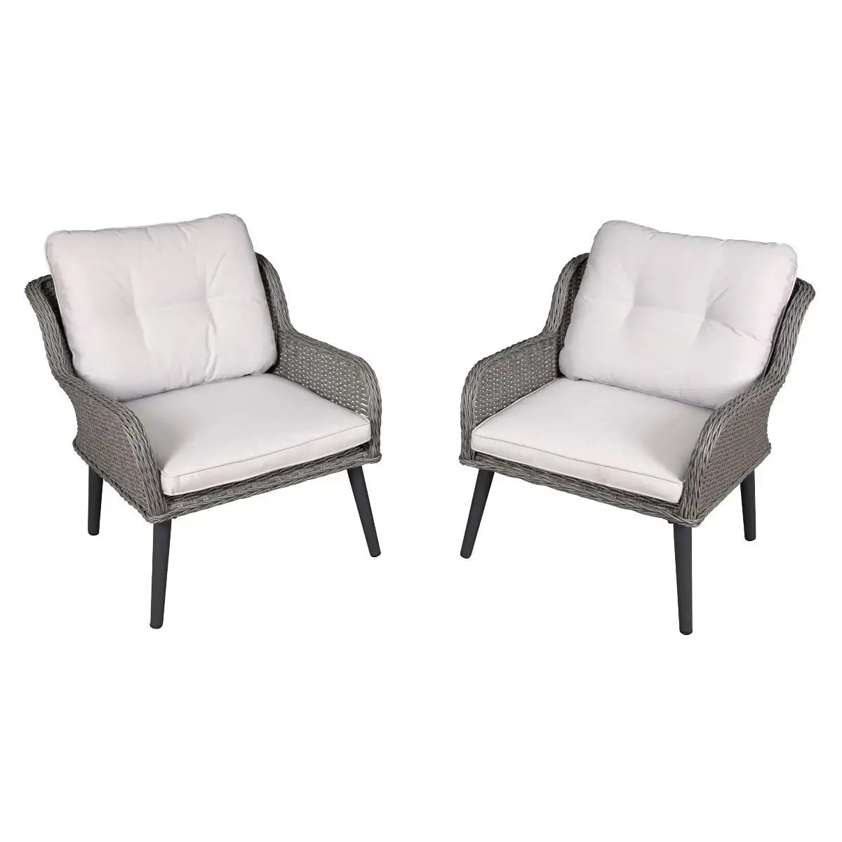 Dellonda Buxton Rattan Wicker Outdoor Lounge Chairs With Cushion, Grey 1