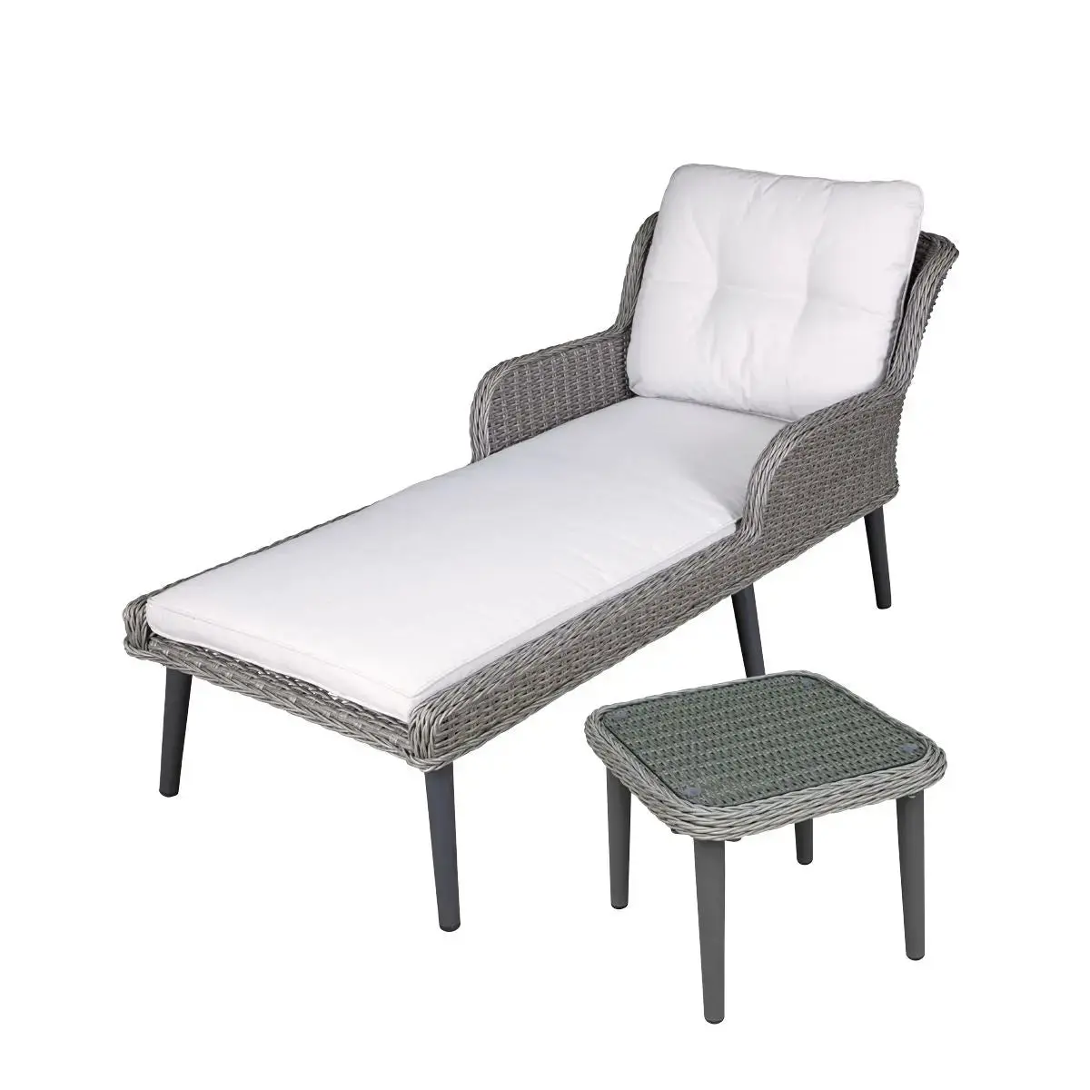 Dellonda Buxton Rattan Wicker Sun Lounger & Side Table, Grey 1