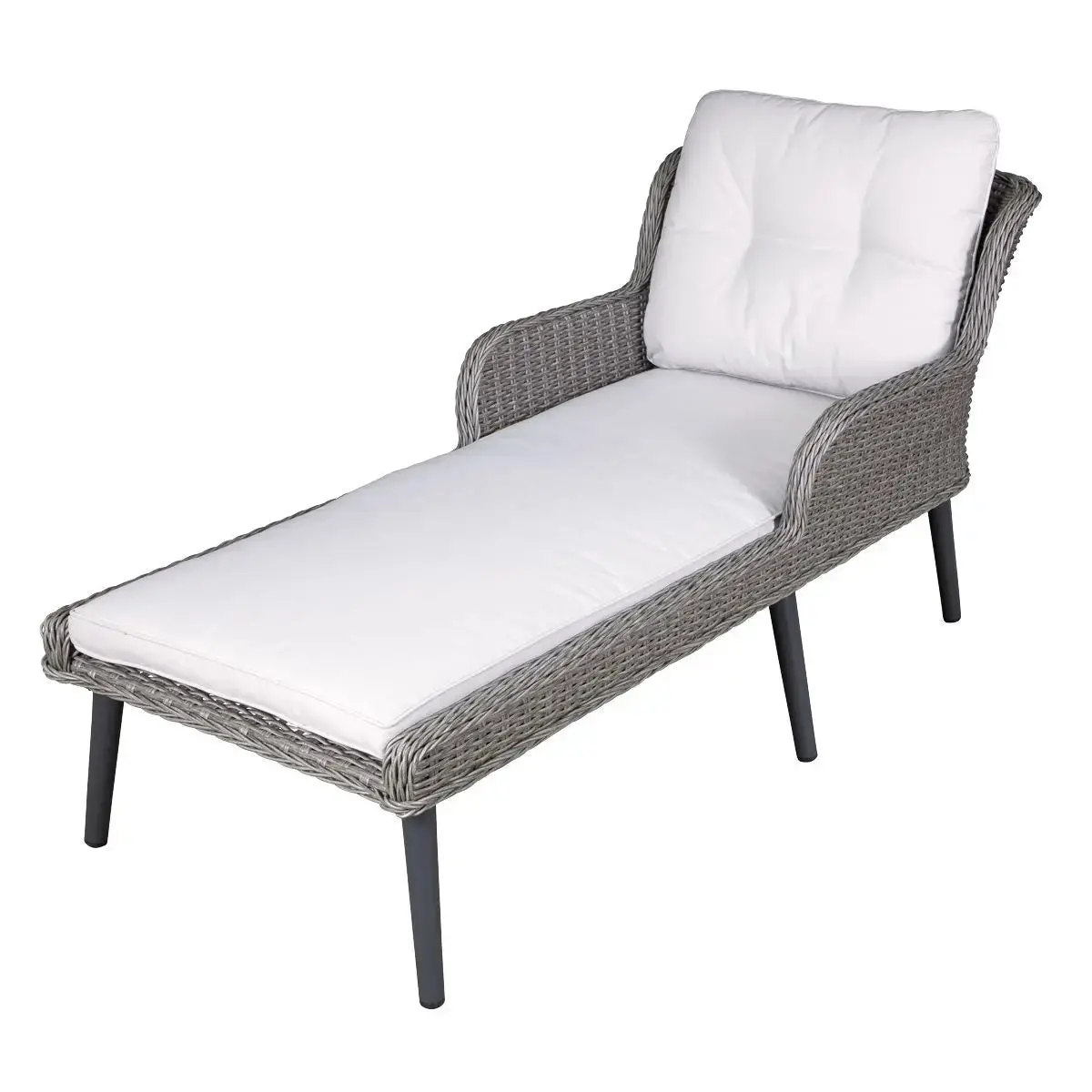 Dellonda Buxton Rattan Wicker Sun Lounger With Armrests Washable Cushions, Grey 1