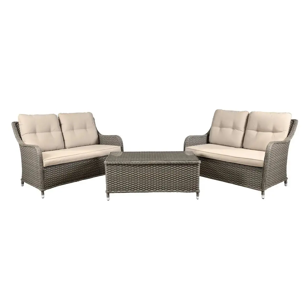 Dellonda Chester 3 Piece Outdoor Rattan Lounge Set With 2 X Double Seater Sofas, Brown 1