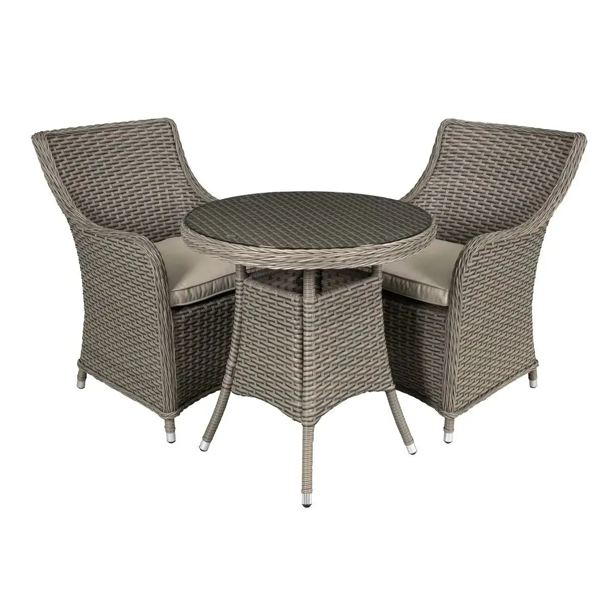 Dellonda Chester 3 Piece Rattan Wicker Outdoor Dining Set With Tempered Glass Table Top, Brown 1
