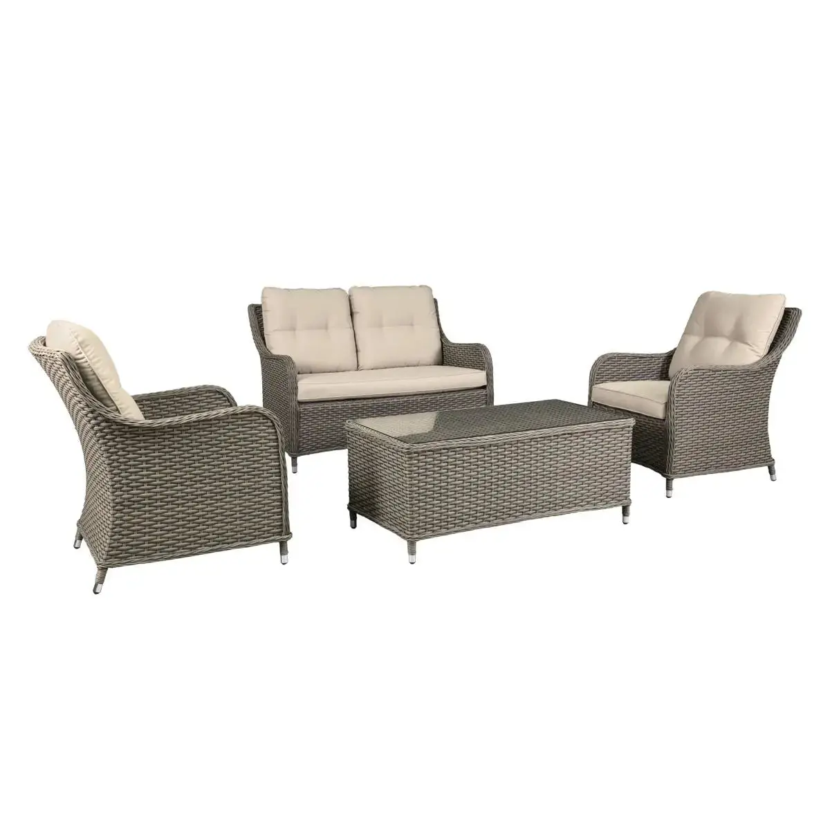 Dellonda Chester 4 Piece Outdoor Rattan Lounge Set With Double Seater Sofa, Brown - Dg87 1