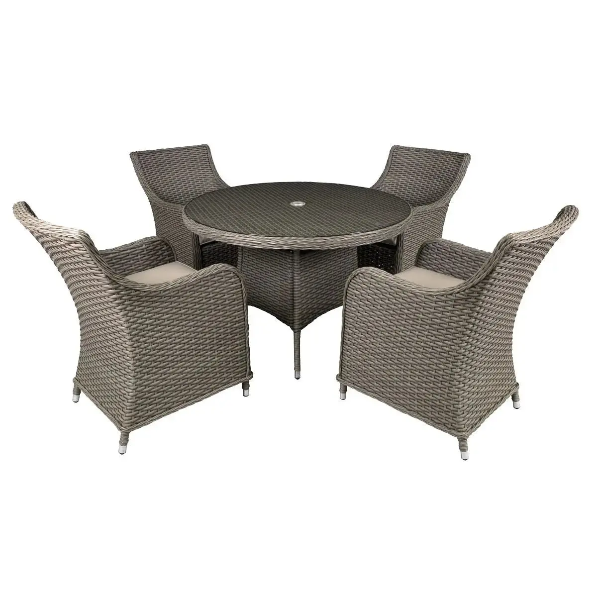 Dellonda Chester 5-Piece Rattan Wicker Outdoor Dining Set With Tempered Glass Table Top, Brown 1