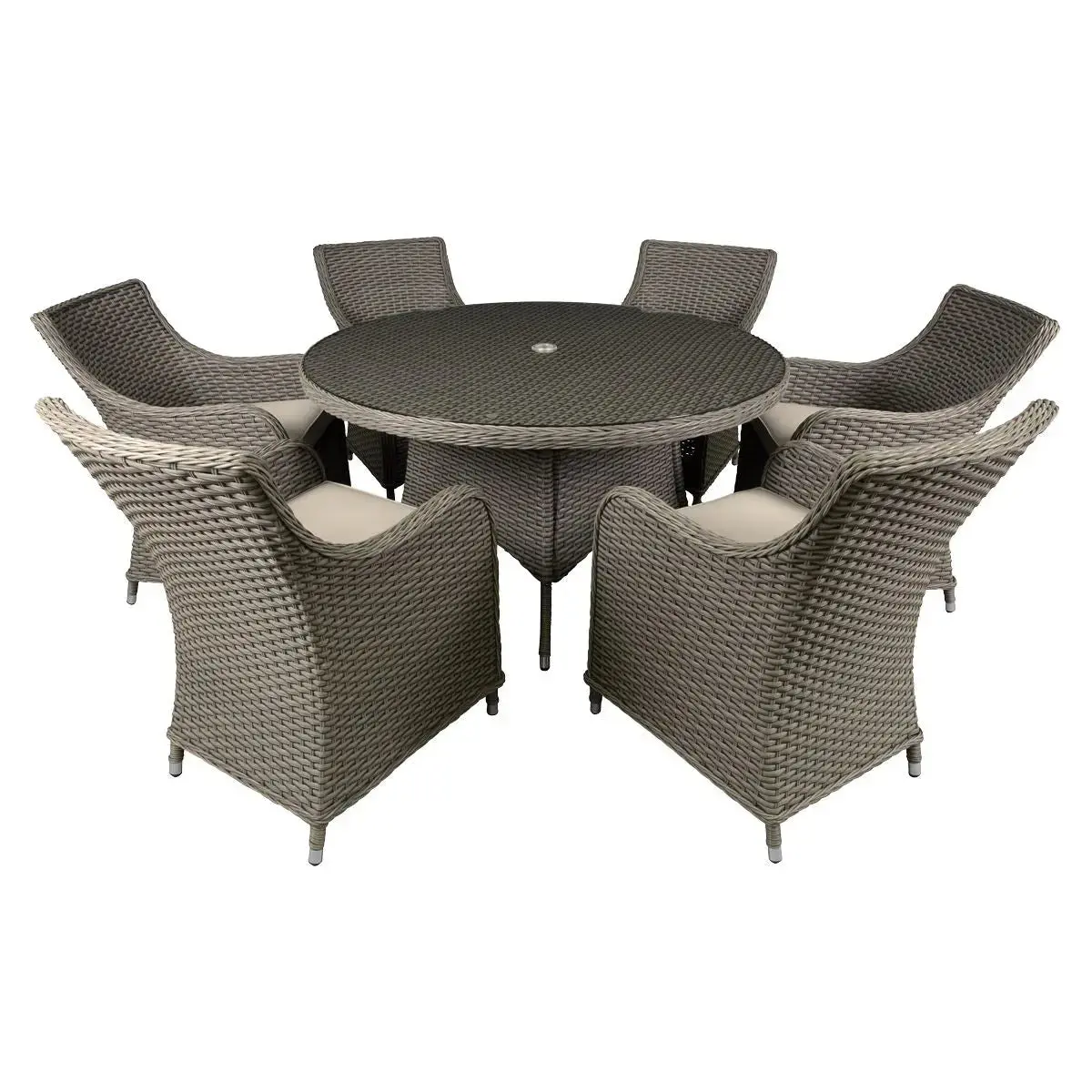 Dellonda Chester 7 Piece Rattan Wicker Outdoor Dining Set With Tempered Glass Table Top, Brown 1