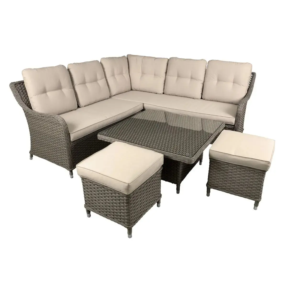 Dellonda Chester Outdoor Rattan Wicker Corner Sofa & Adjustable Table Set, Brown 1