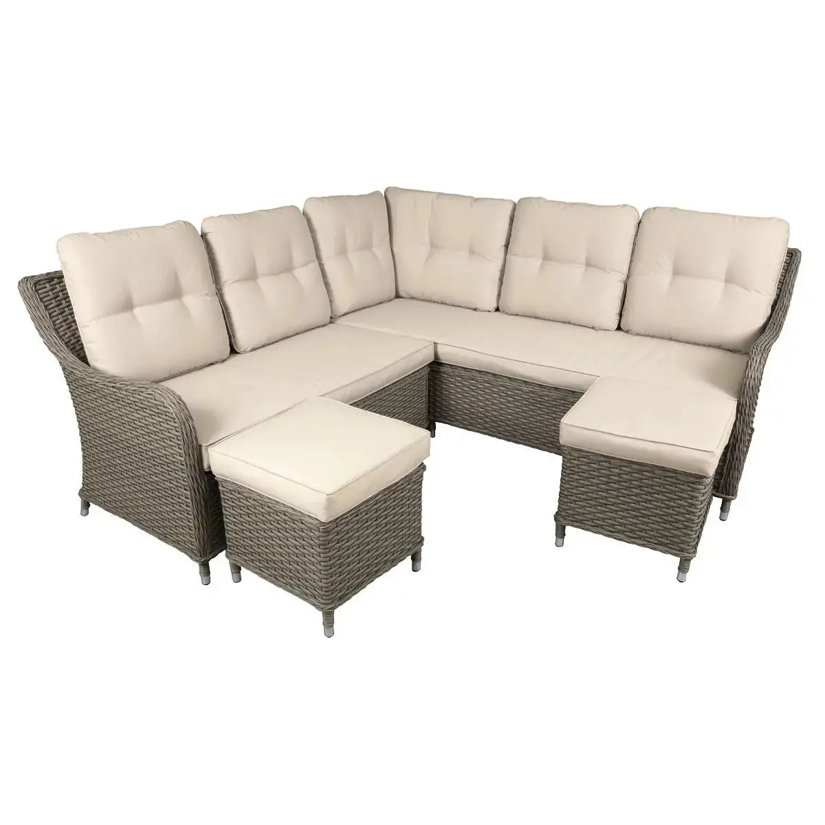 Dellonda Chester Rattan Wicker Outdoor 5 Seat Corner Sofa Set, Brown 1