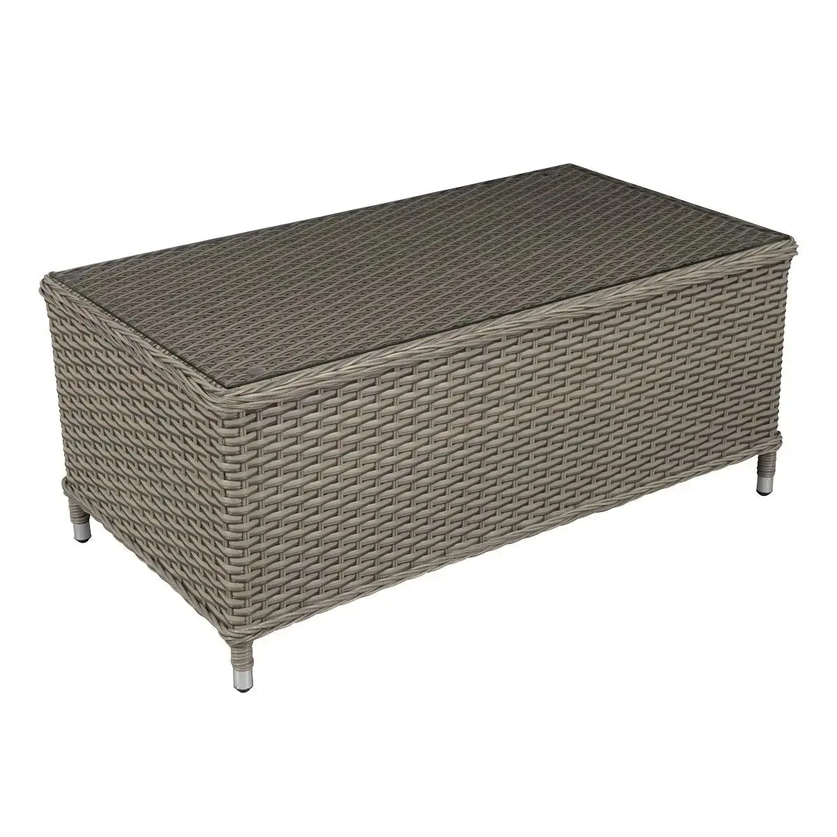 Dellonda Chester Rattan Wicker Outdoor Coffee Table With Tempered Glass Top, Brown 1