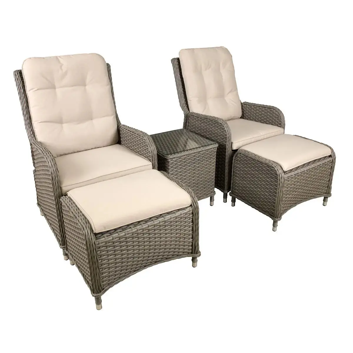 Dellonda Chester Rattan Wicker Outdoor Recliner Seat & Coffee Table Set, Brown 1
