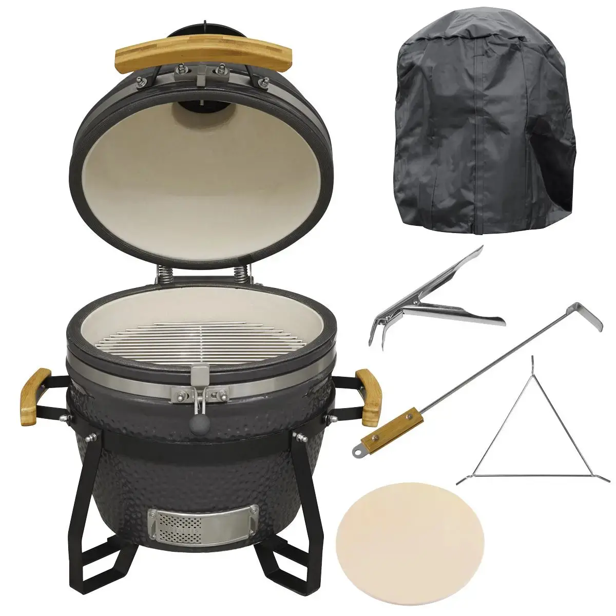 Dellonda Deluxe 16"(40Cm) Ceramic Kamado Style Bbq Grill/Oven/Smoker, Includes Cover, Grid Gripper, Heat Deflector 1