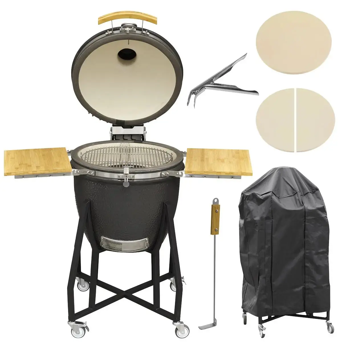 Dellonda Deluxe 22"(56Cm) Ceramic Kamado Style Bbq Grill/ Oven/Smoker, Supplied With Stand, Castor Wheels & Accessories 1