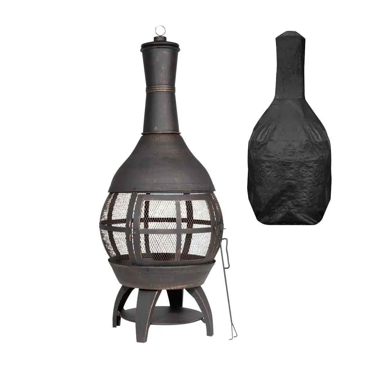 Dellonda Deluxe 360° Chiminea/Fire Pit/Outdoor Heater With Fire Poker & Water Resistant Drawstring Cover - Antique Bronze Finish - Dg241 1
