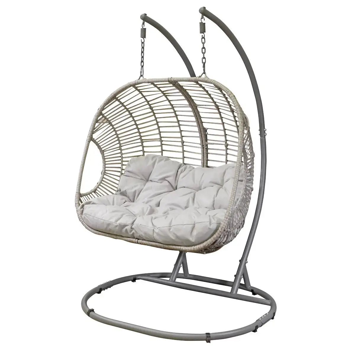 Dellonda Egg Hanging Swing Chair, Wicker Rattan Basket, Steel Frame, Double 1