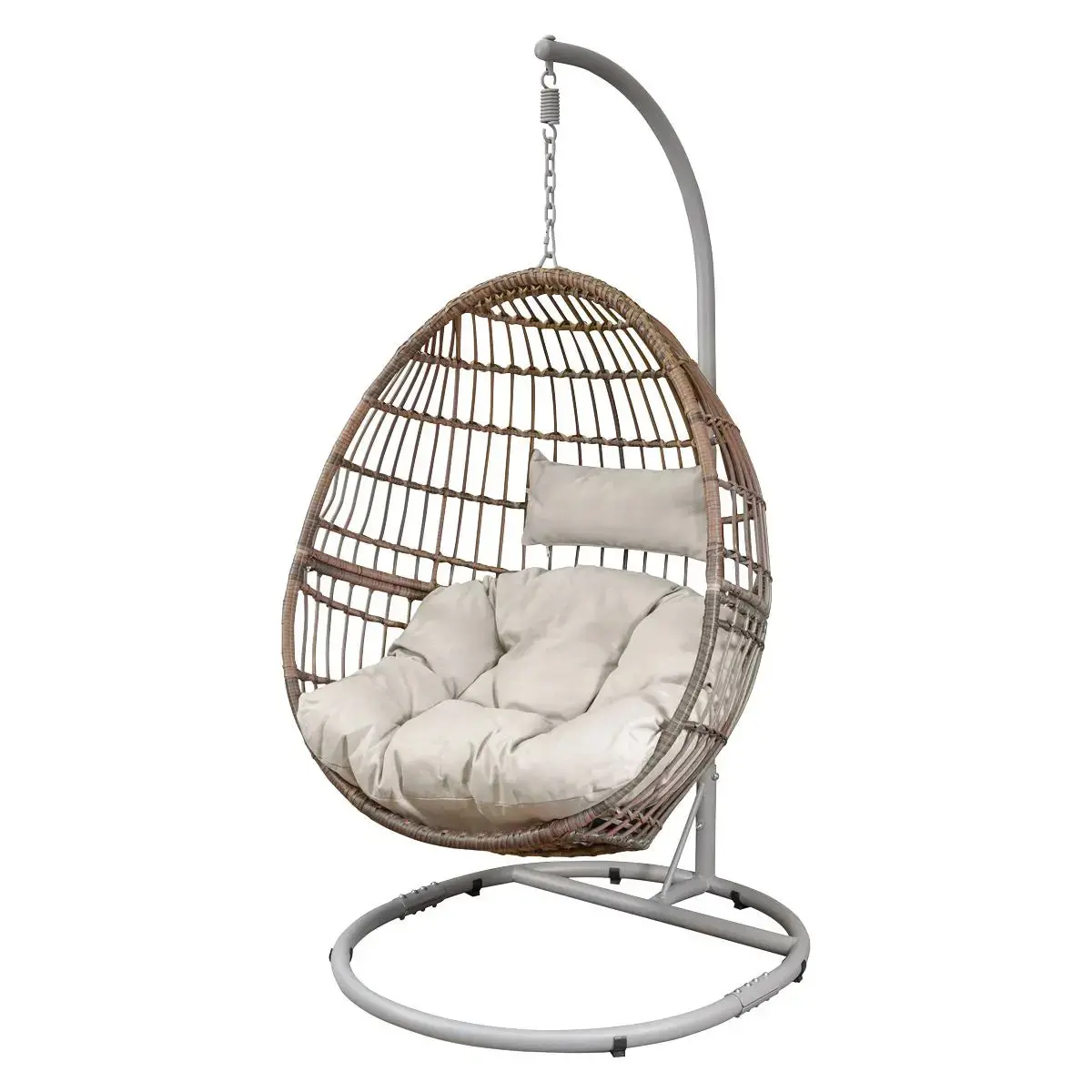 Dellonda Egg Hanging Swing Chair, Wicker Rattan Basket, Steel Frame, Single 1