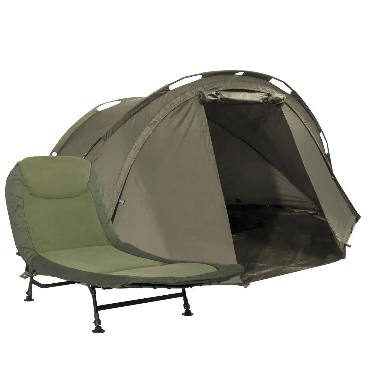 Dellonda Fishing Bivvy Carp Tent 1-Man Waterproof & Uv Protection Pre-Threaded Poles & Fishing Bedchair 1