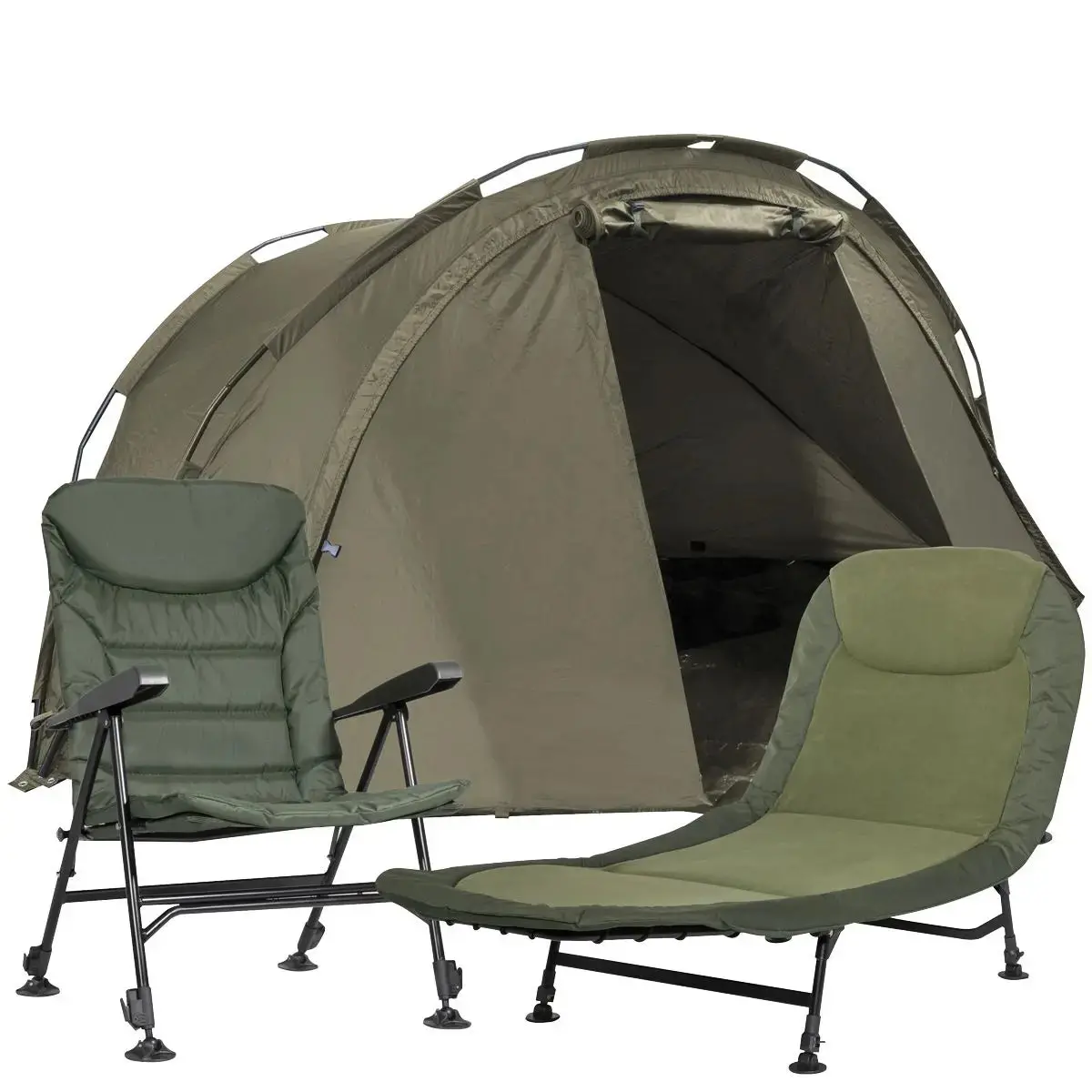 Dellonda Fishing Bivvy Carp Tent Lightweight 2-Man Waterproof & Uv Protection With Fishing/Camping Chair & Adjustable Bedchair 1
