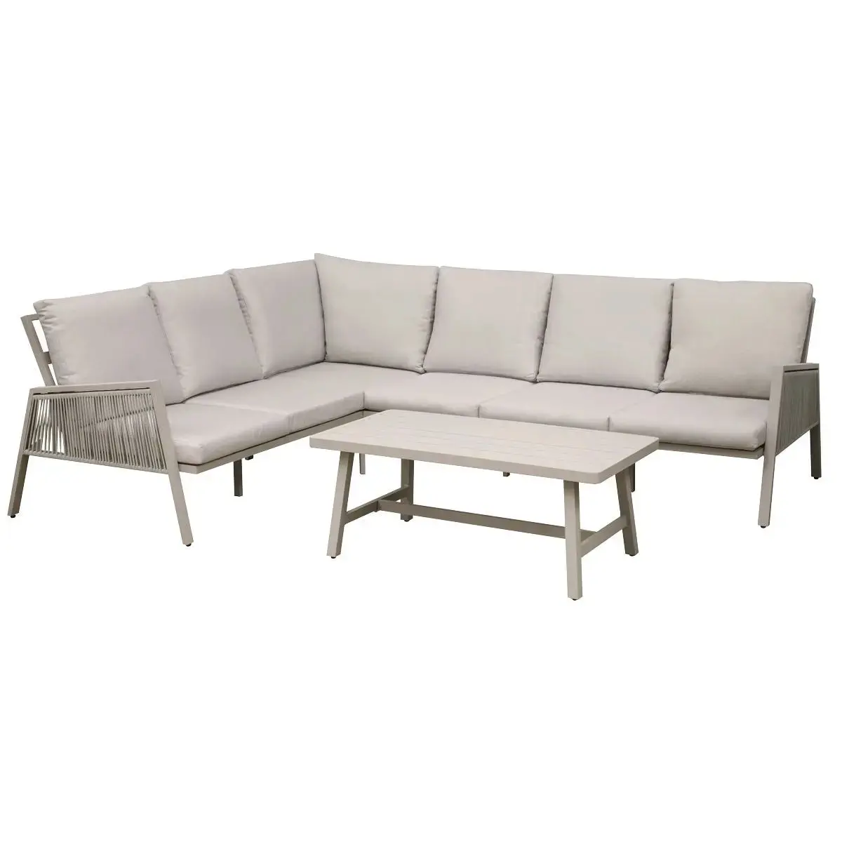 Dellonda Fusion 4-Piece Outdoor Garden Corner Sofa & Coffee Table Set, Aluminium 1