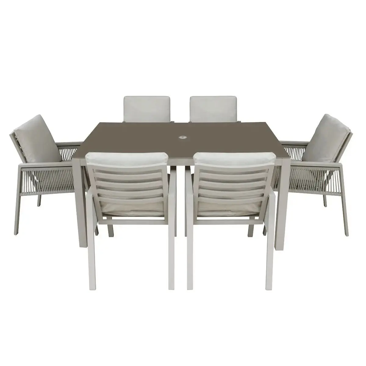 Dellonda Fusion 7 Piece Outdoor Dining Set With Weatherproof Aluminium Frame, Light Grey 1
