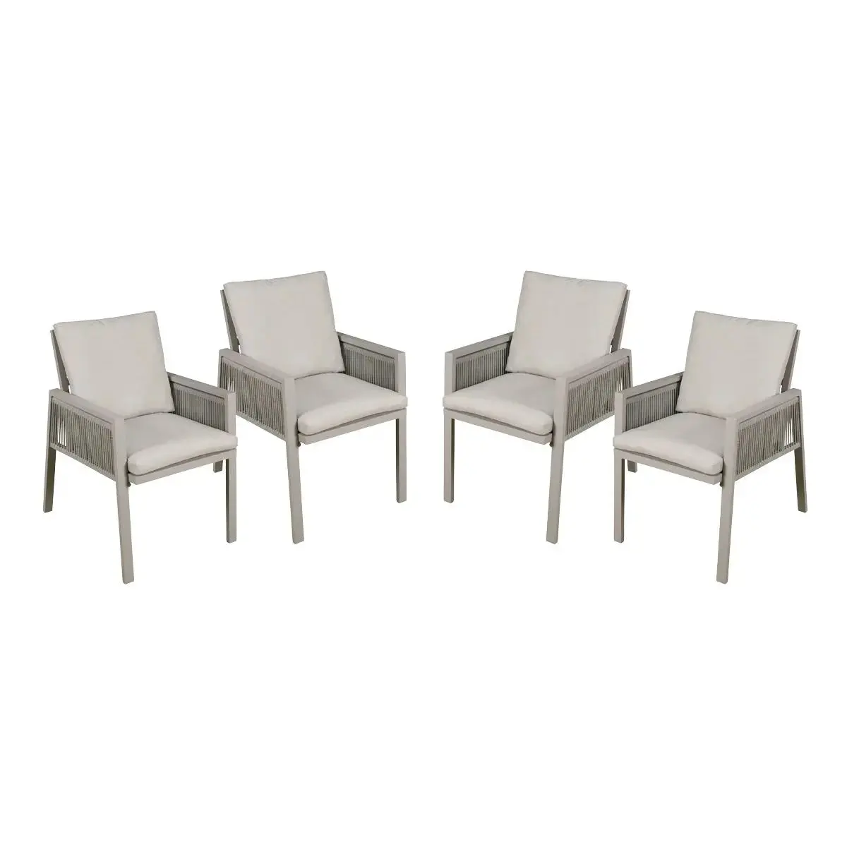 Dellonda Fusion Garden/Patio Aluminium Dining Chair With Armrests, Set Of 4, Light Grey - Dg50 1