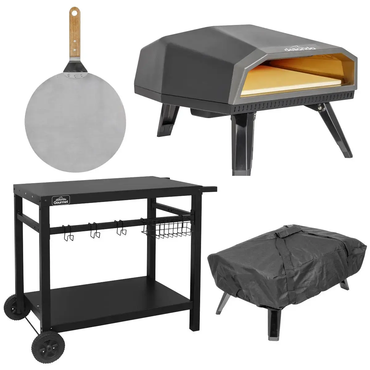 Dellonda Gas Pizza Oven With Gas Regulator, Water-Resistant Cover, 12" Pizza Peel & Plancha/Bbq Trolley 1