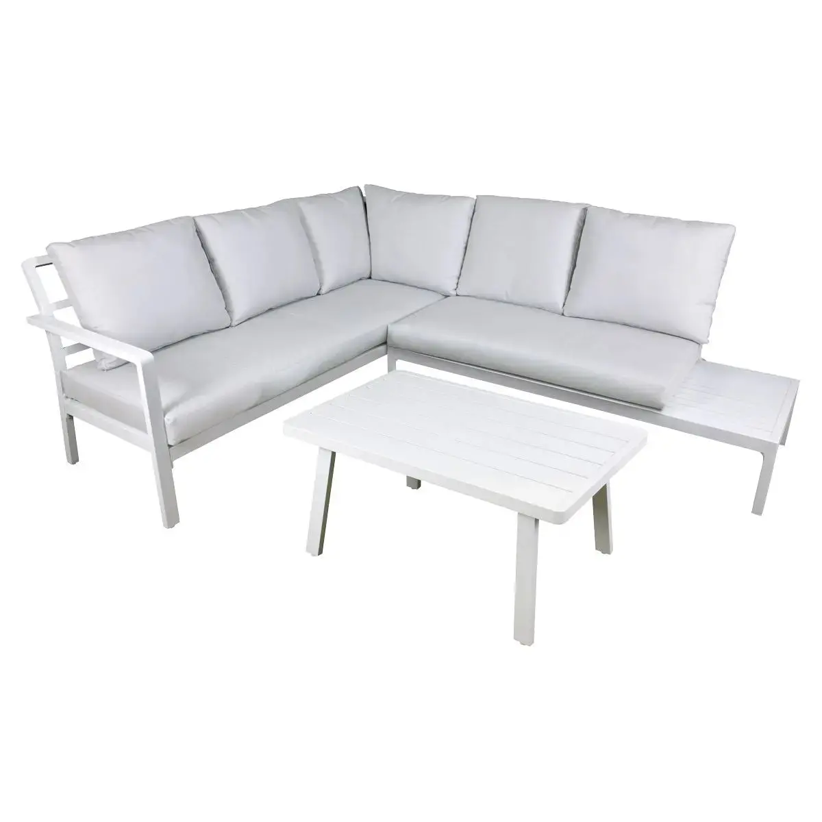 Dellonda Kyoto White 3-Piece Outdoor Garden Corner Sofa & Coffee Table Set 1