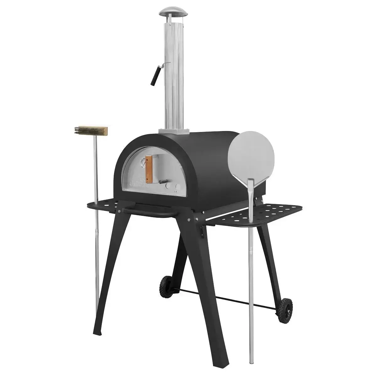 Dellonda Large Outdoor Wood-Fired Pizza Oven & Smoker With Side Shelves & Stand 1