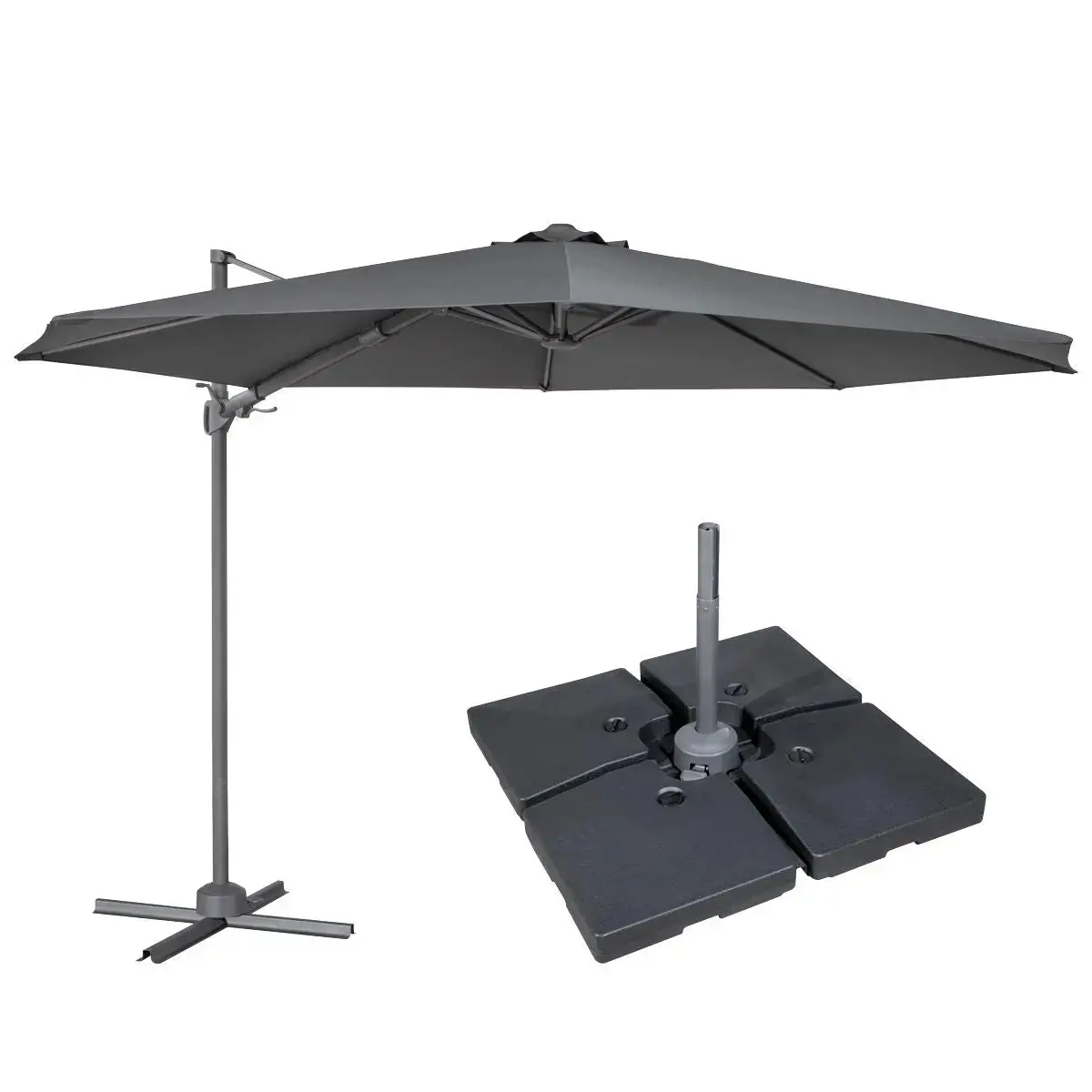 Dellonda Ø3m Cantilever Parasol/Umbrella, Cover And Base Bundle, 8 Rib, Crank Handle, 360° Rotation, 60° Tilt, Grey Canopy - Dg272 1