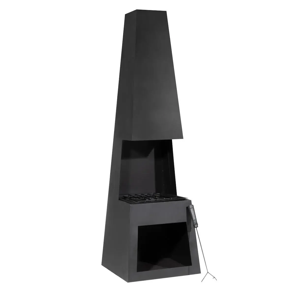 Dellonda Outdoor Chiminea Fireplace Fire Pit Heater Firewood Storage Black Steel 1