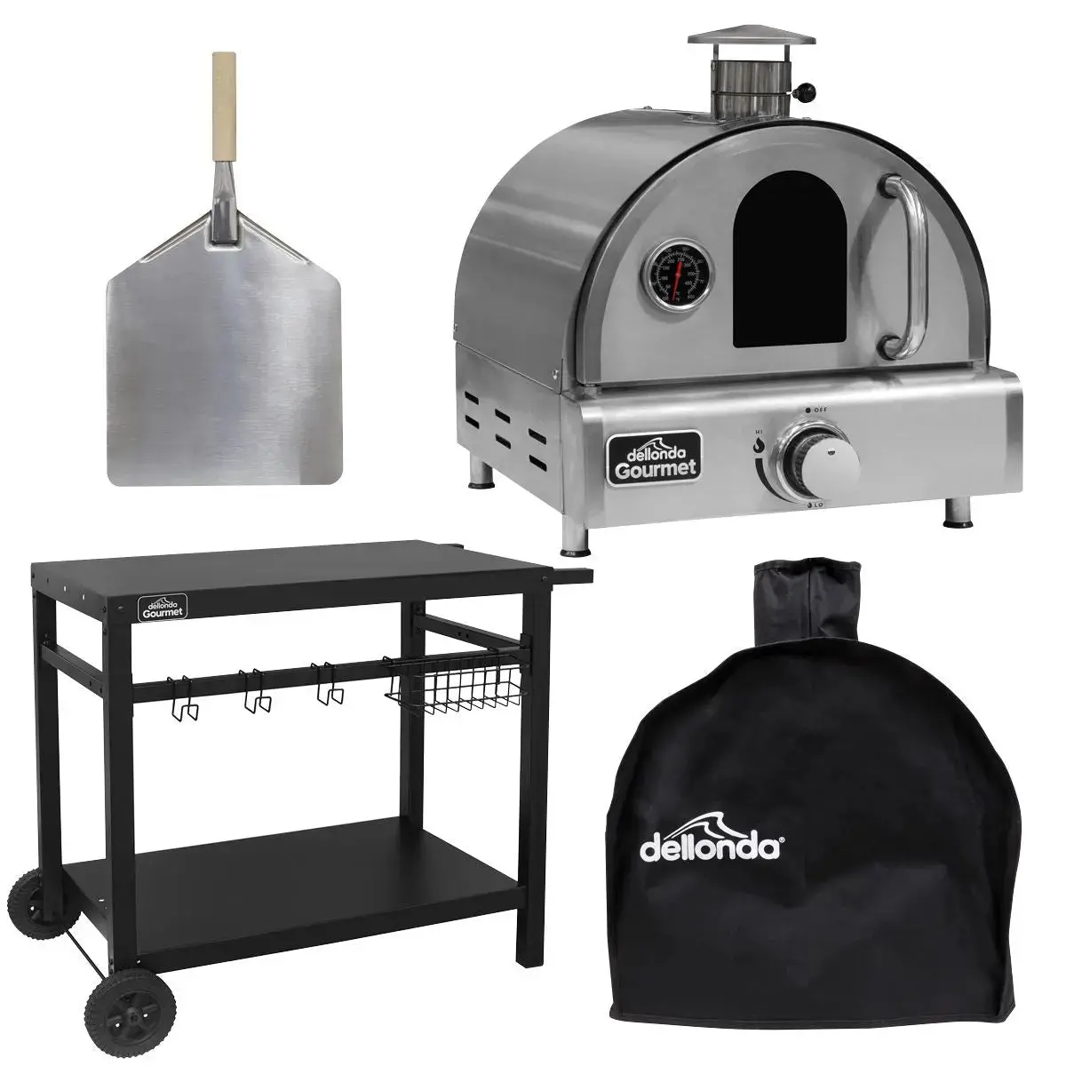 Dellonda Outdoor Tabletop Gas Pizza Oven With Pizza Peel & Trolley 1