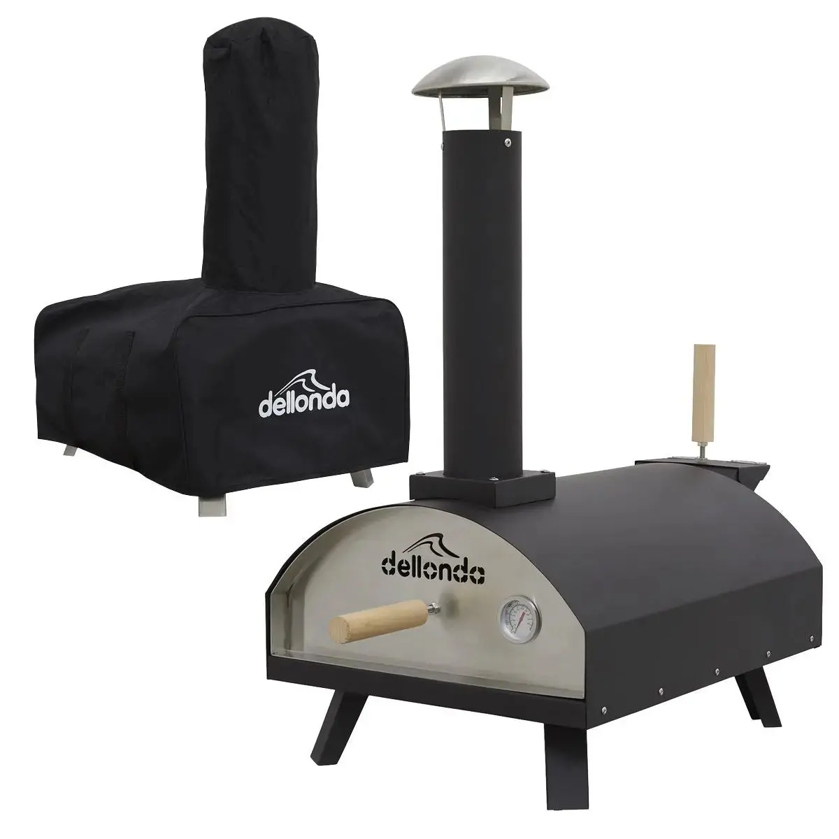 Dellonda Portable Wood-Fired Pizza Oven And Smoking Oven, Black/Stainless Steel, Supplied With Weatherproof Cover/Carry Bag 1