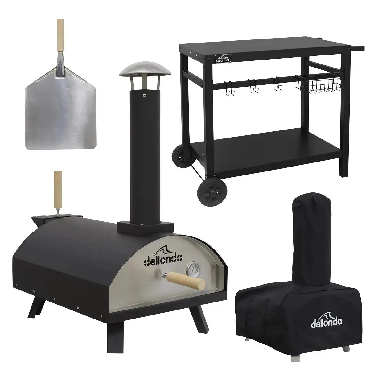 Dellonda Portable Wood-Fired Pizza Oven With Cover/Carry Bag And Trolley 1