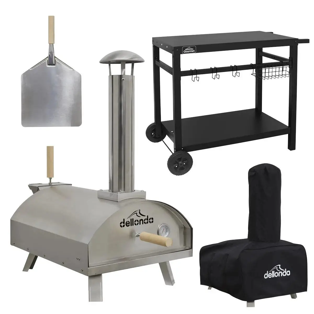 Dellonda Portable Wood-Fired Stainless Steel Pizza Oven With Cover/Carry Bag And Trolley 1